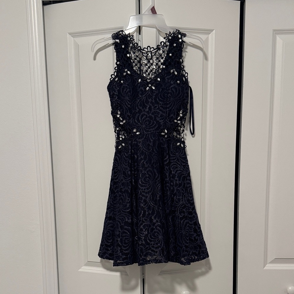 Elegant Navy Blue Lace Women Dress